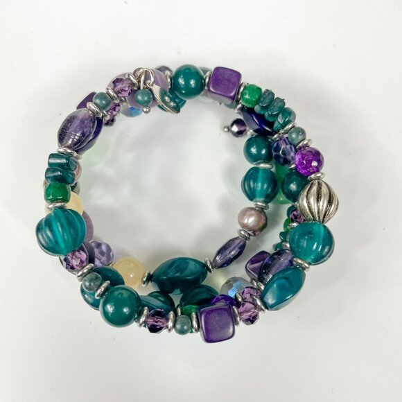 Chicos Multistrand Green Purple Teal Necklace Bracelet Chunky Statement Mermaid - Picture 6 of 7